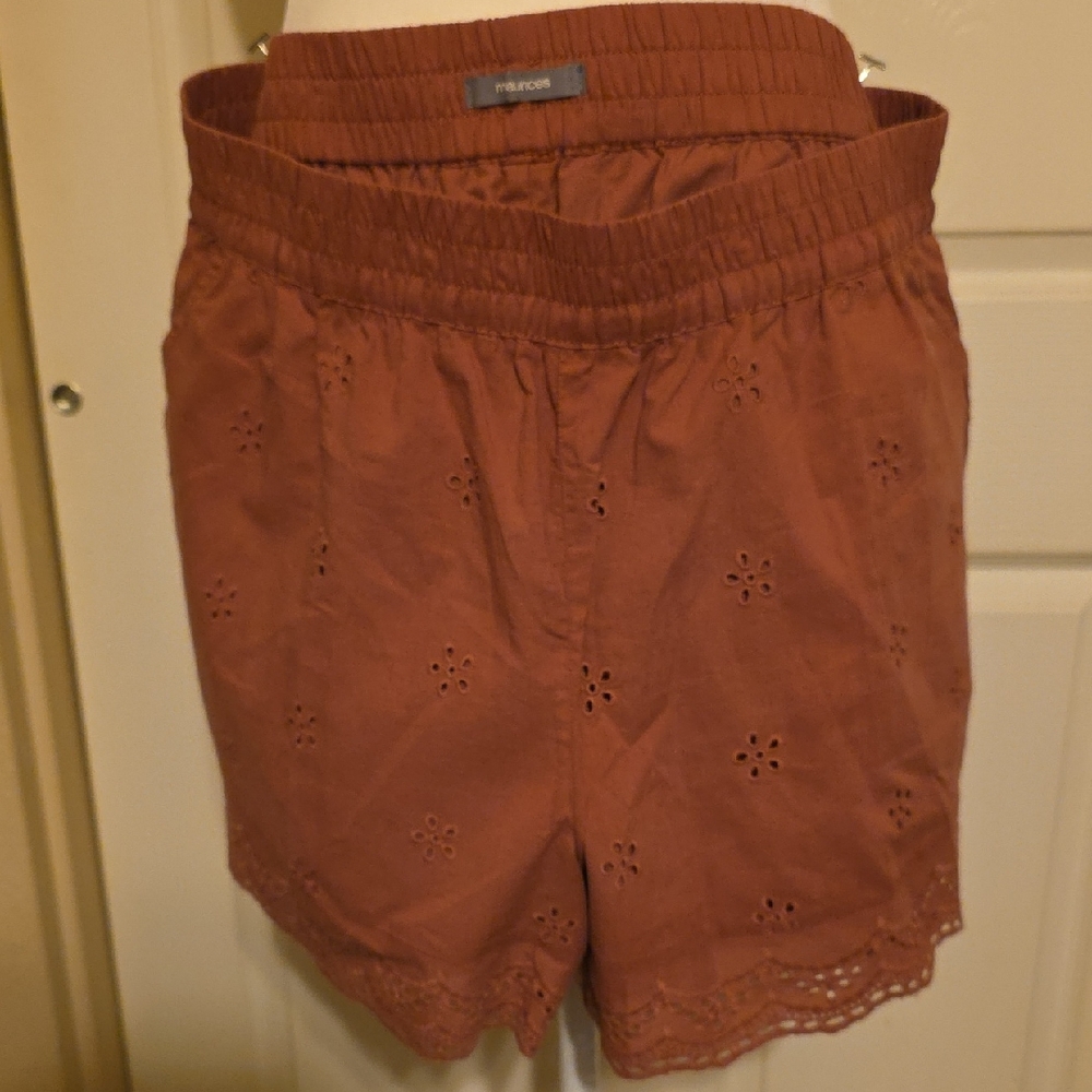 Maurices High Waist Eyelet Shorts in Rust Color